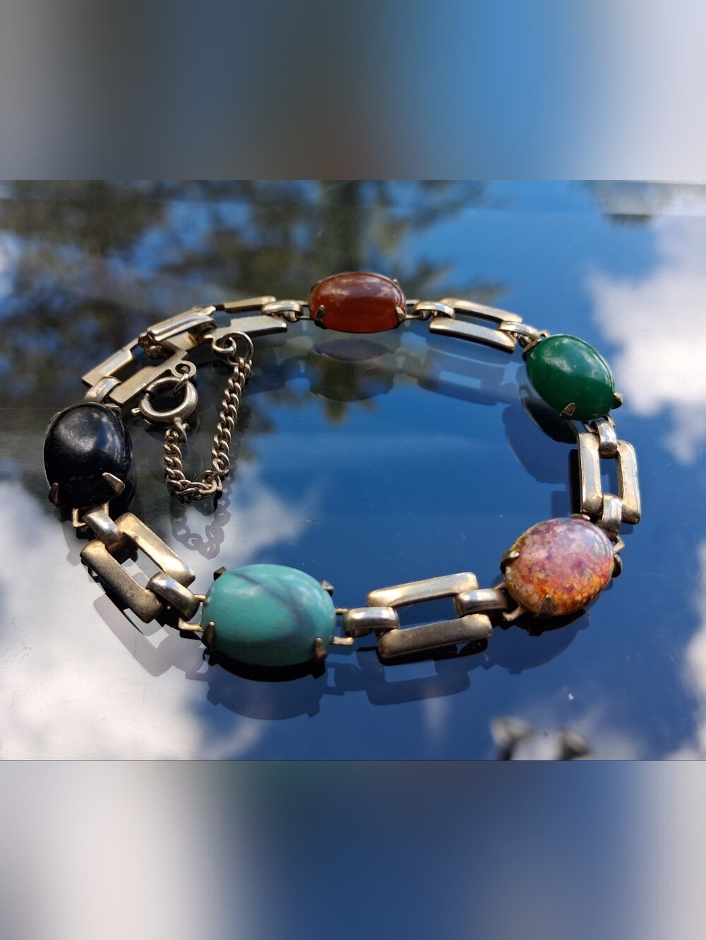 Vintage Multicolor Stone Link Bracelet
